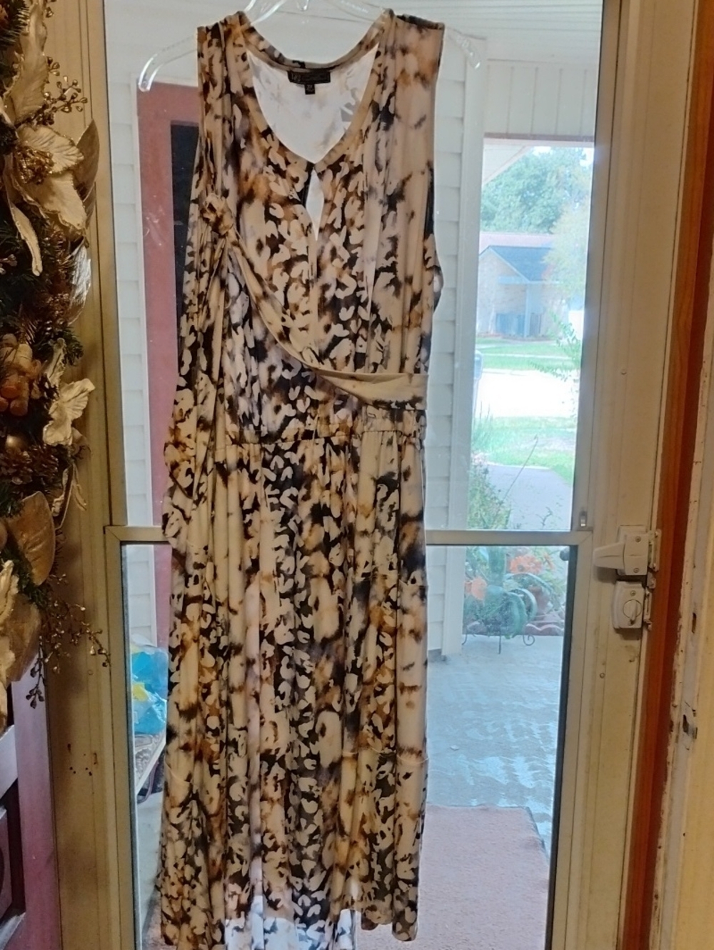 DG2 By Diane Gilmon Belted Faux Wrap Midi Dress. Watercolor Abstract 3X